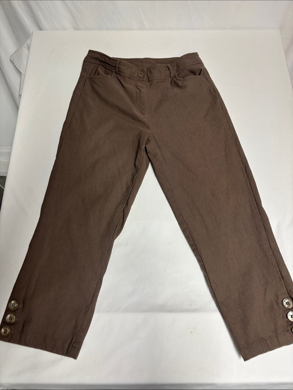 Lulu-B Women’s Size 6 Brown Ankle Pants Button Cuff Stretch Pull On Casual